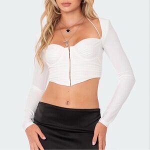 Edikted White Long Sleeve Crop Top